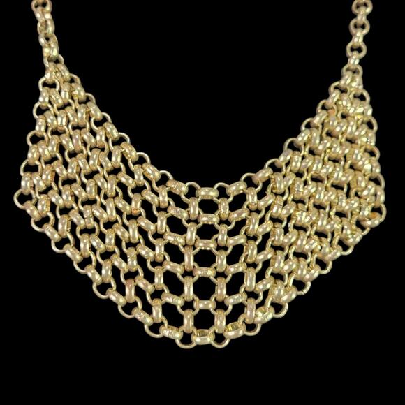 Chainmail Necklace Gold Tone Chain Link Mesh Bib Maille Draped Honeycomb Loops - Picture 8 of 12